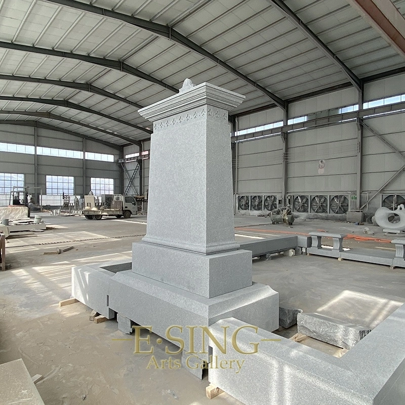 Newly Finished Headstone Large Size USA Monument Sandblasted Grey Granite Tombstone